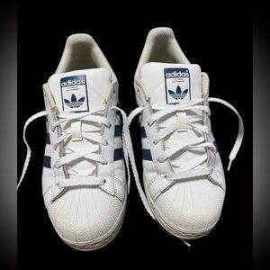 adidas White and Navy Classic Shell-Toe Sneakers